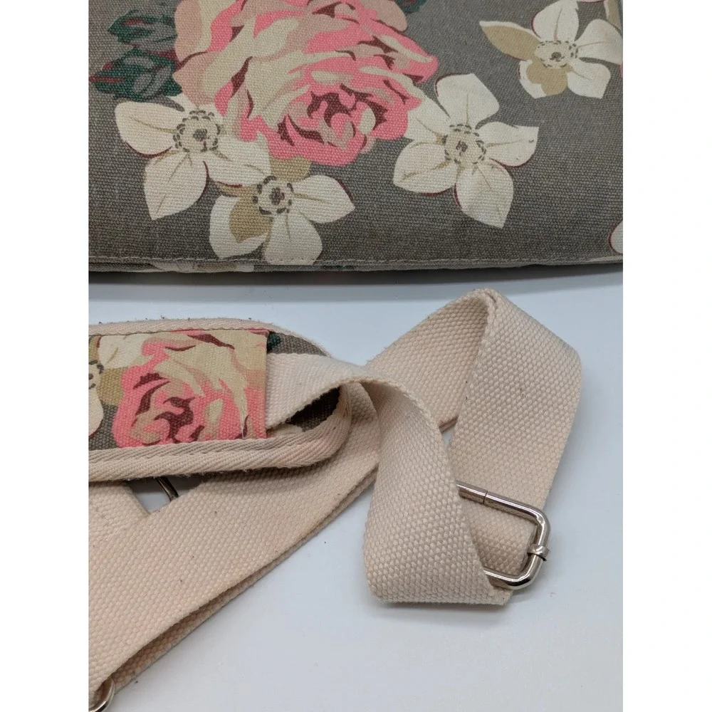 Canvaslife Floral Laptop Bag 16x12 Gray Pink Rose Canvas Shoulder Briefcase